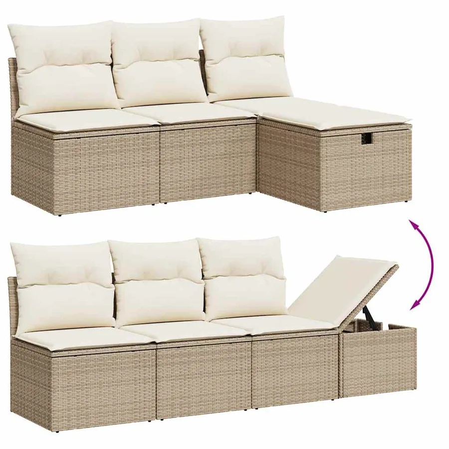 Salon de jardin avec coussins 8 pcs beige résine tressée - 8