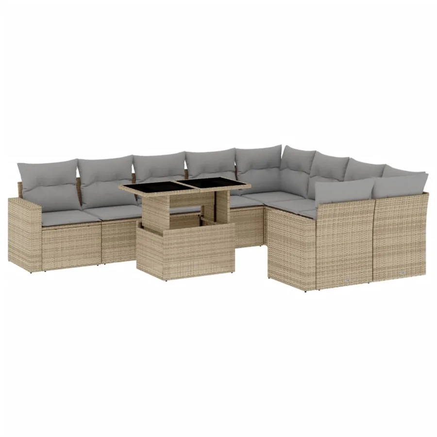Salon de jardin avec coussins 10 pcs beige résine tressée - 2