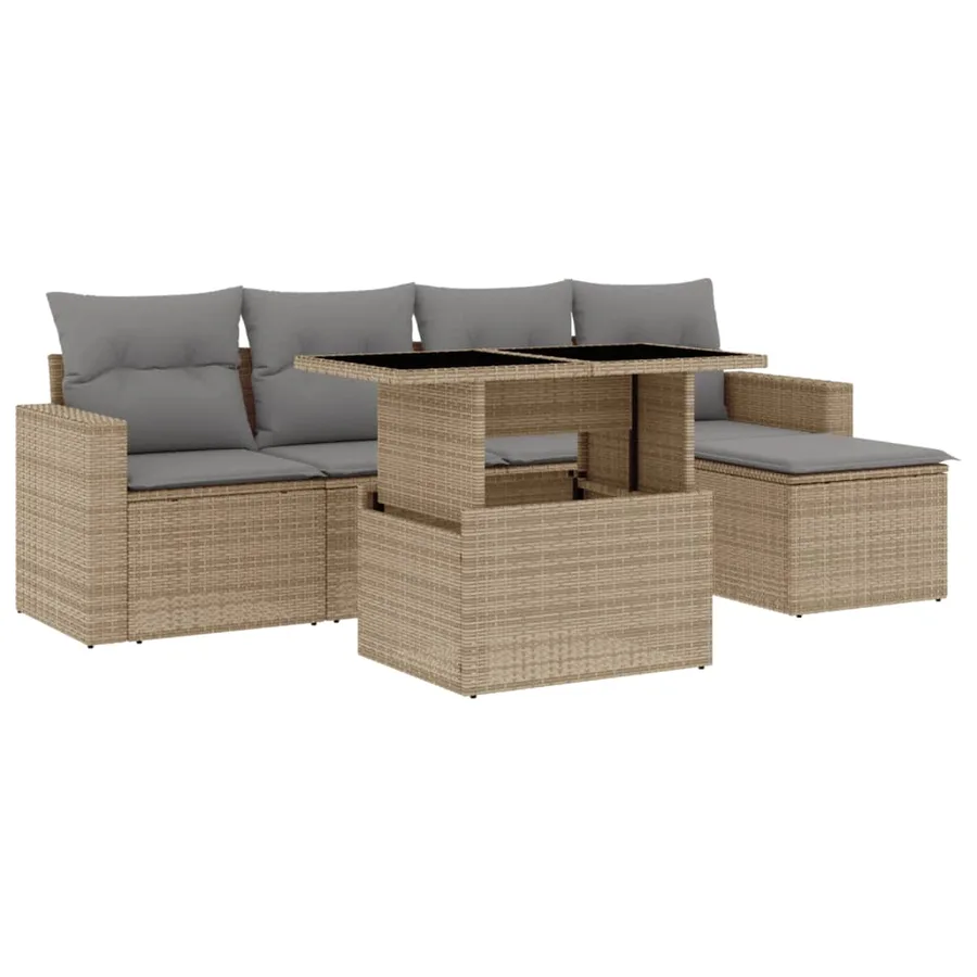 Salon de jardin avec coussins 6 pcs beige résine tressée - 2