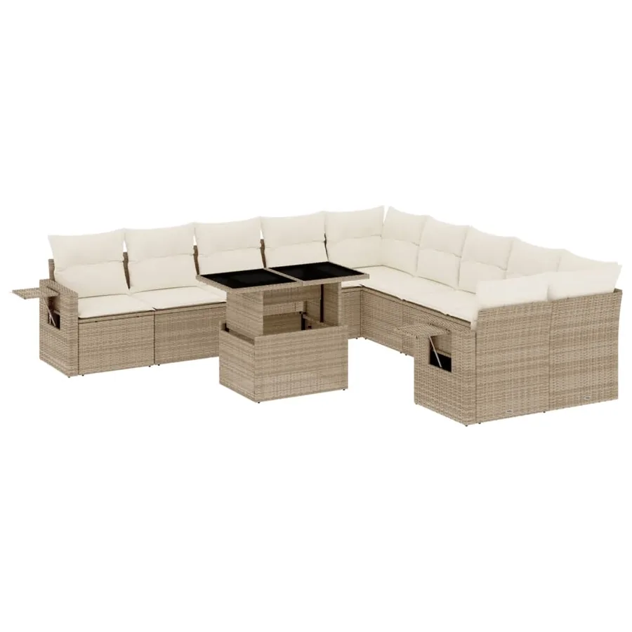 Salon de jardin 11 pcs avec coussins beige résine tressée - 2