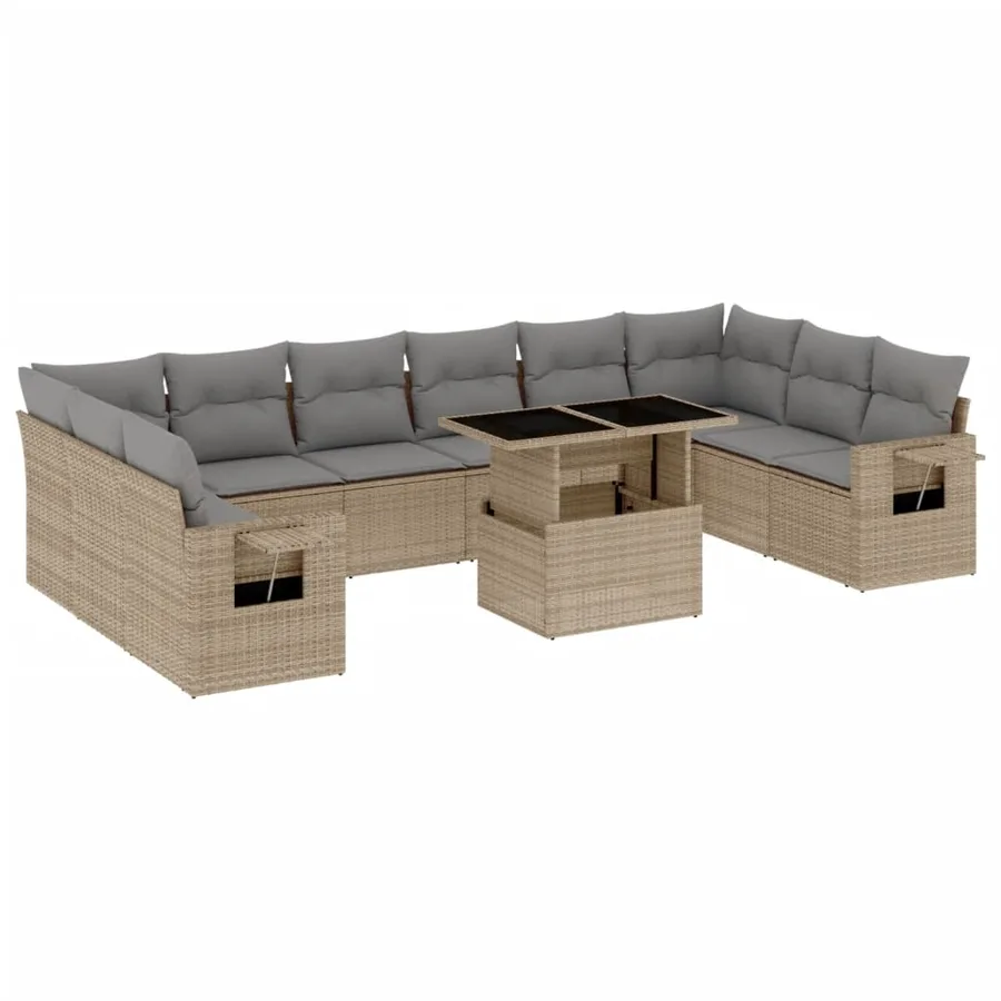 Salon de jardin 11 pcs avec coussins beige résine tressée - 2