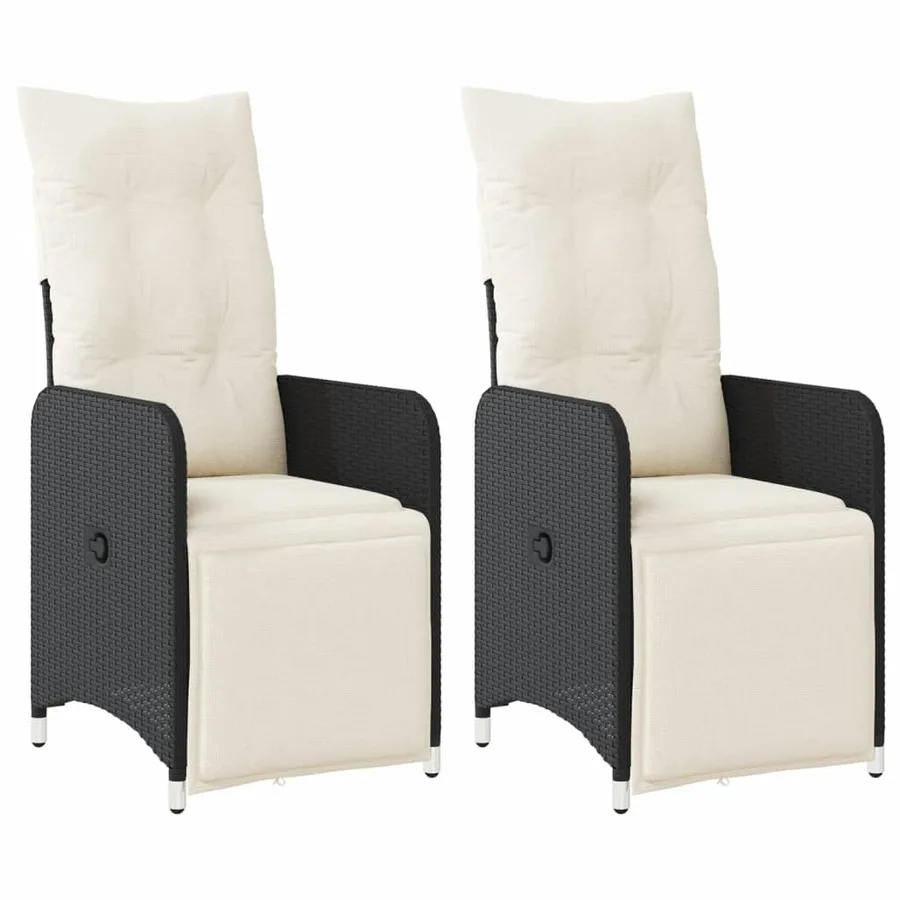 Chaises inclinables de jardin lot de 2 et coussins noir rotin - 2