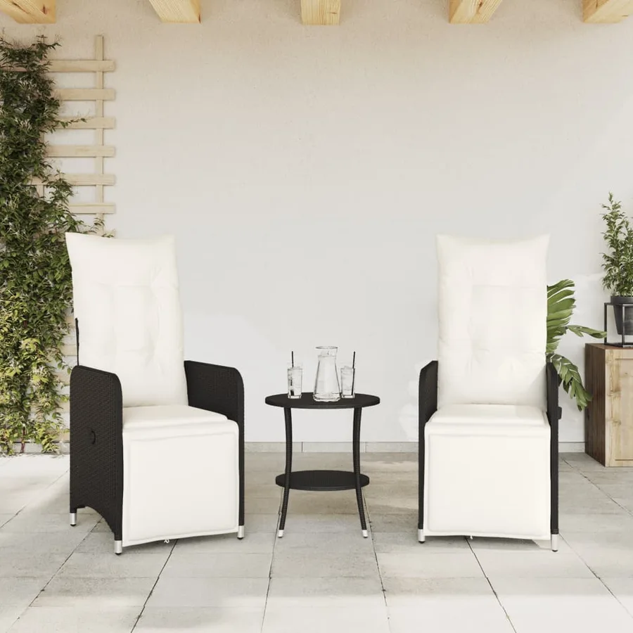 Chaises inclinables de jardin lot de 2 et coussins noir rotin - 3