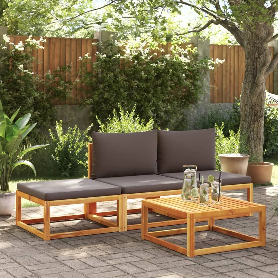 Repose-pied de jardin avec coussins bois massif d'acacia - 3