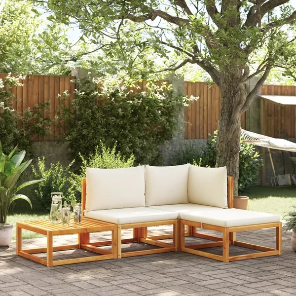 Ensemble de canapés de jardin 4 pièces avec coussins en bois d'acacia et rotin
