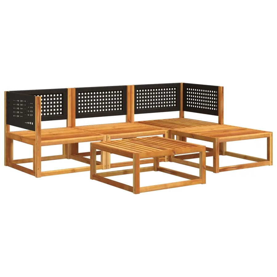 Ensemble de canapés de jardin 5 pièces avec coussins en bois d'acacia et rotin - 3