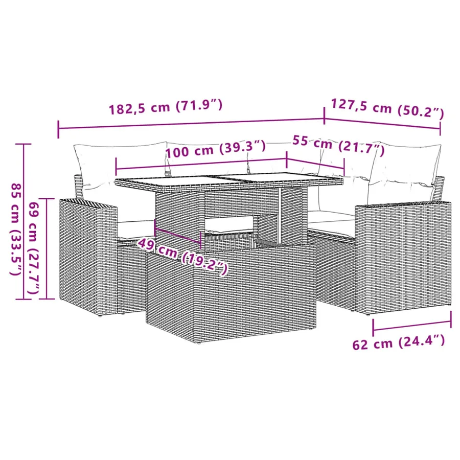 Salon de jardin avec coussins 5 pcs marron résine tressée - 10