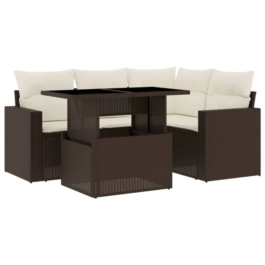Salon de jardin avec coussins 5 pcs marron résine tressée - 2