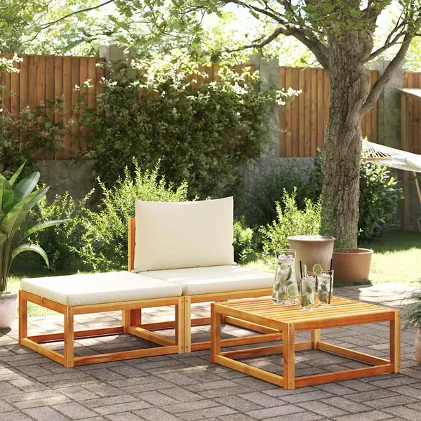 Ensemble de canapés de jardin 3 pièces avec coussins en bois d'acacia et rotin