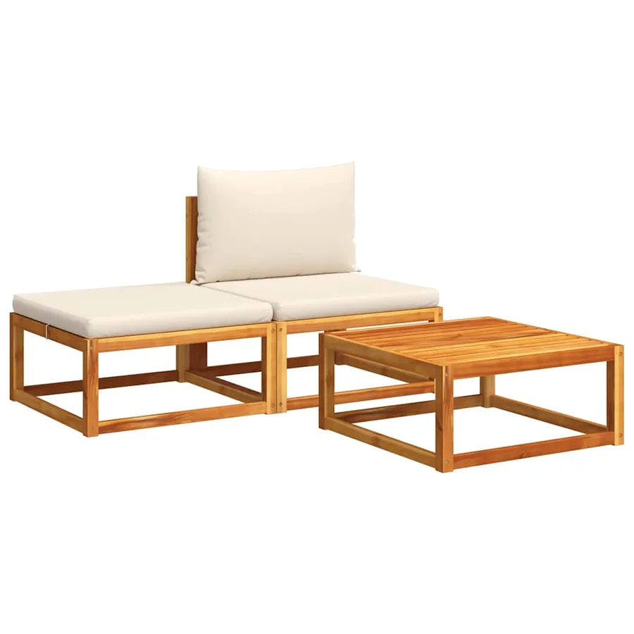 Ensemble de canapés de jardin 3 pièces avec coussins en bois d'acacia et rotin - 2