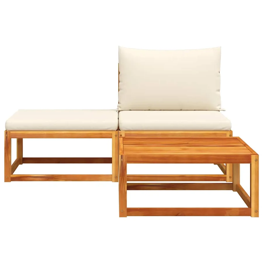 Ensemble de canapés de jardin 3 pièces avec coussins en bois d'acacia et rotin - 4