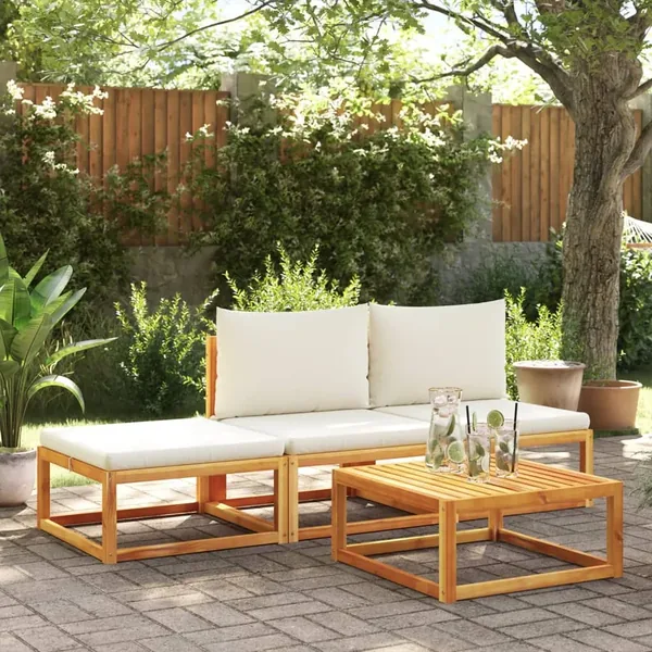 Ensemble de canapés de jardin 4 pièces avec coussins en bois d'acacia et rotin