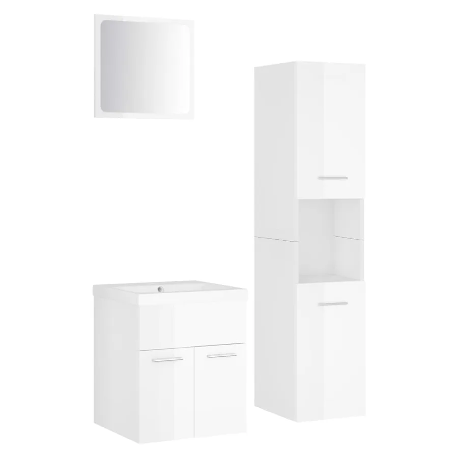 Ensemble de meubles de salle de bain Blanc brillant Aggloméré - 2