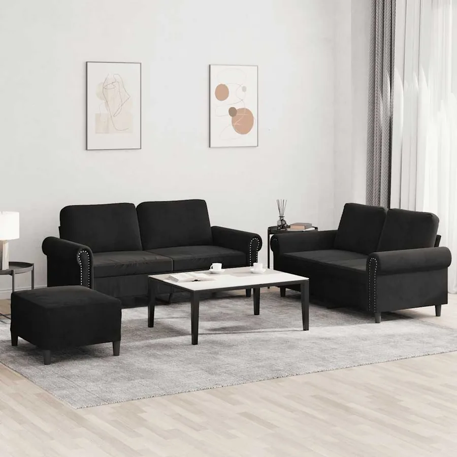 Ensemble de canapés 3 pcs avec coussins Noir Velours