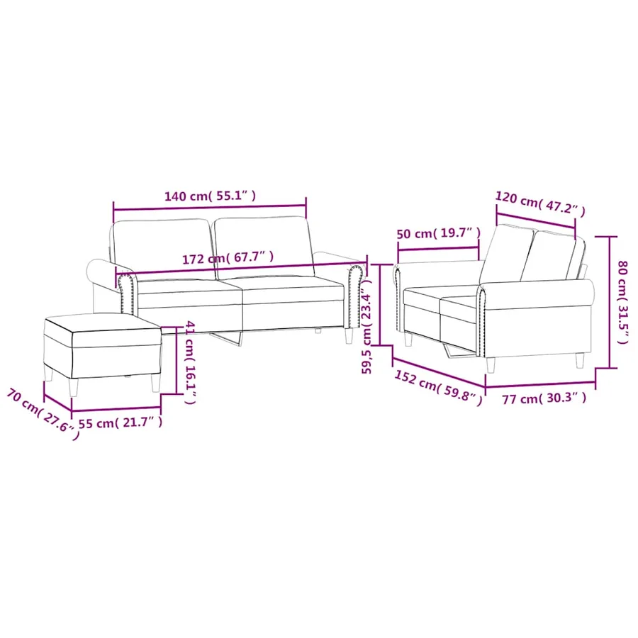 Ensemble de canapés 3 pcs avec coussins Noir Velours - 9
