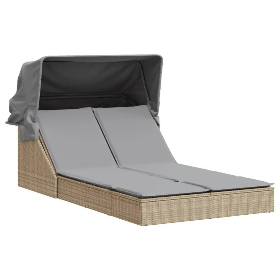 Chaise longue double avec auvent et coussins beige poly rotin - 11