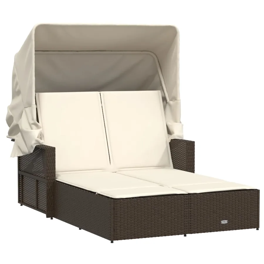 Chaise longue double avec auvent et coussins beige poly rotin - 20