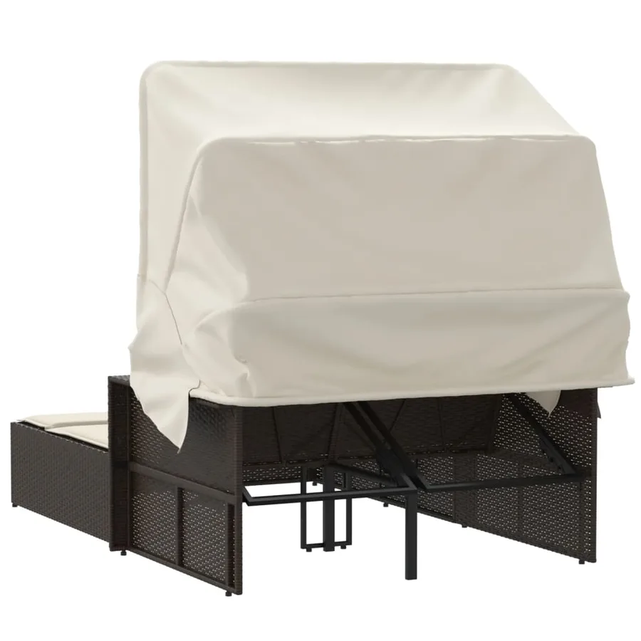 Chaise longue double avec auvent et coussins beige poly rotin - 24
