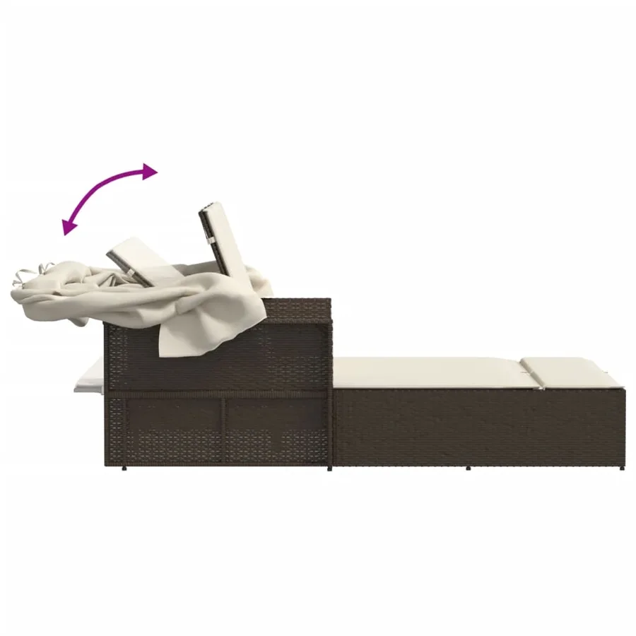 Chaise longue double avec auvent et coussins beige poly rotin - 26