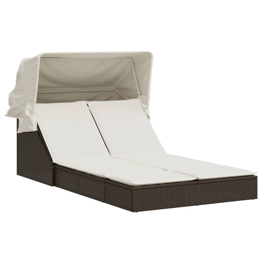 Chaise longue double avec auvent et coussins beige poly rotin - 33