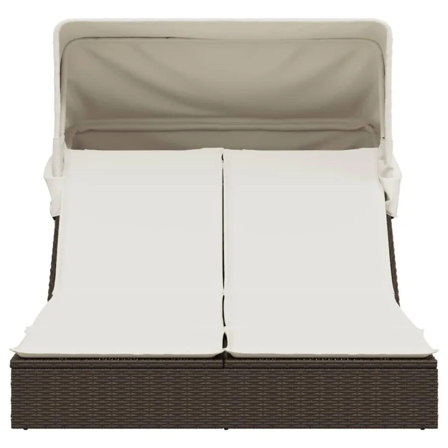 Chaise longue double avec auvent et coussins beige poly rotin - 34