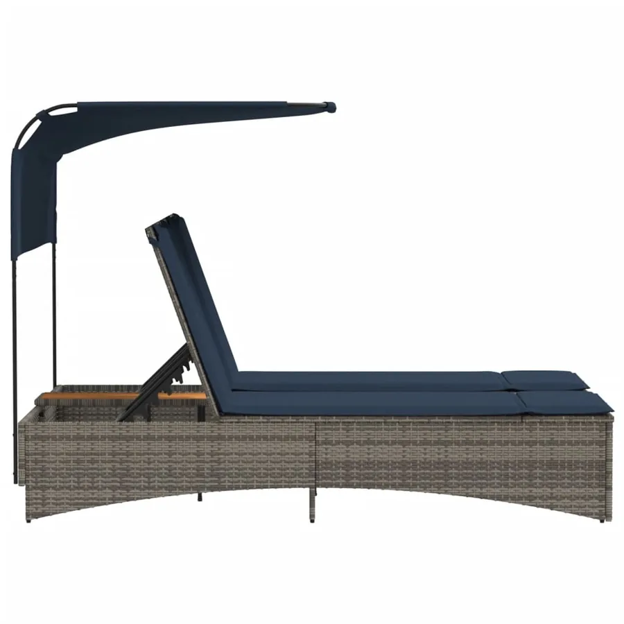 Chaise longue double avec auvent et coussins beige poly rotin - 59