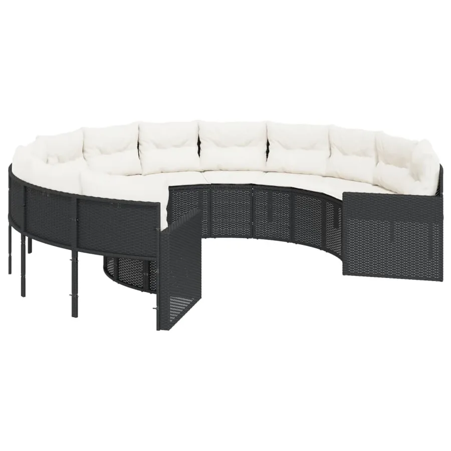 Canapé de jardin avec coussins rond noir résine tressée - 2