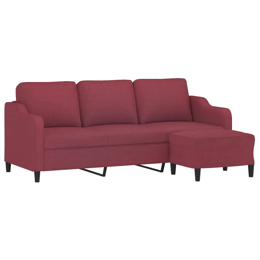 Canapé à 3 places avec repose-pieds Rouge bordeaux 180 cm Tissu - 3