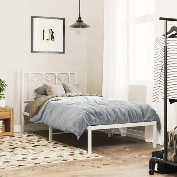 Cadre de lit métal sans matelas avec tête de lit blanc 80x200cm