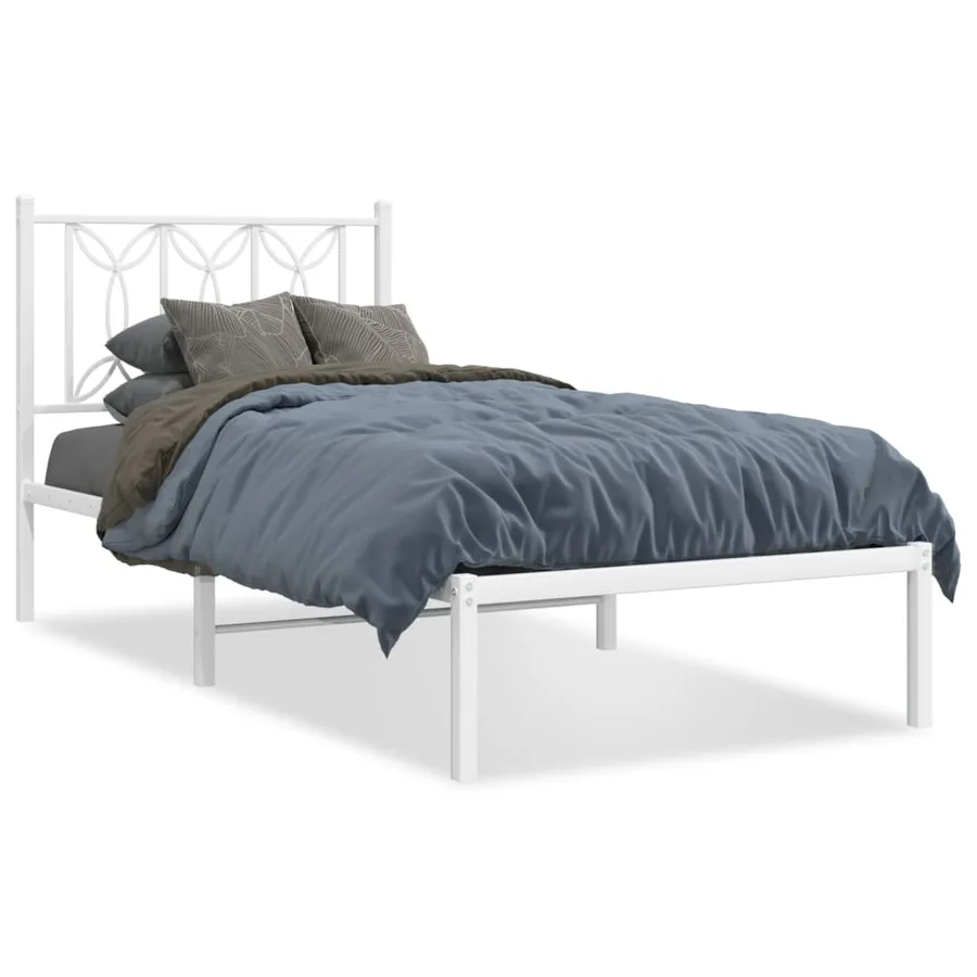Cadre de lit métal sans matelas avec tête de lit blanc 80x200cm - 2