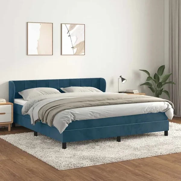 Sommier à lattes de lit et matelas Bleu foncé 160x200cm Velours
