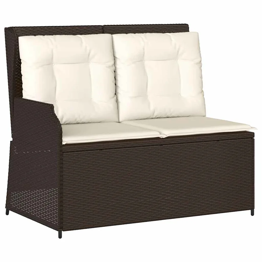 Banc inclinable de jardin avec coussins marron résine tressée - 2