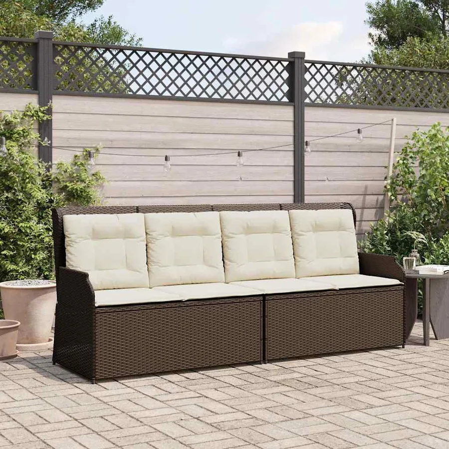 Banc inclinable de jardin avec coussins marron résine tressée - 3