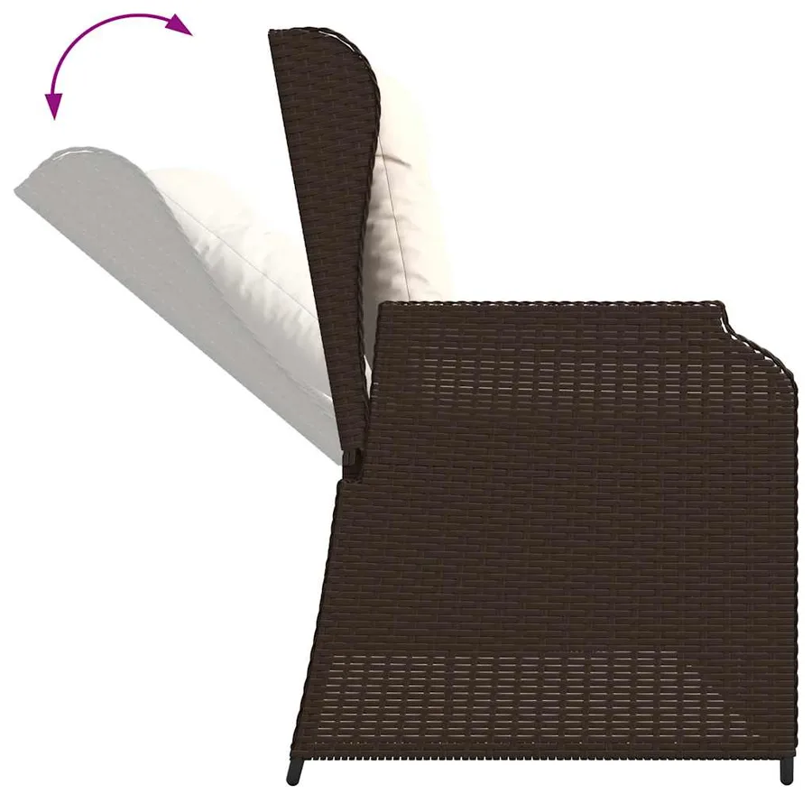 Banc inclinable de jardin avec coussins marron résine tressée - 7