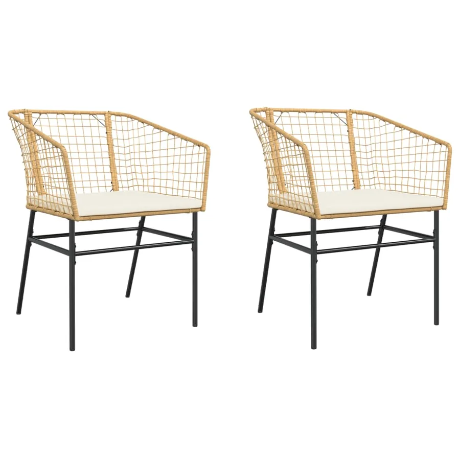 Chaises de jardin lot de 2 et coussins marron rotin - 2