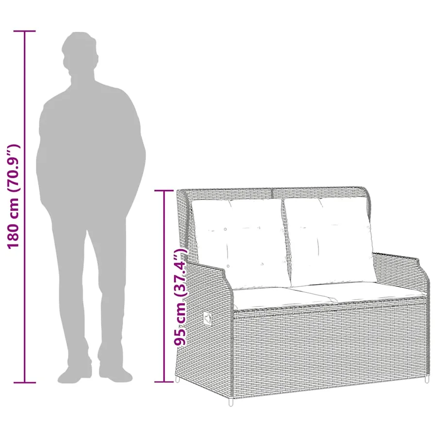 Banc inclinable de jardin avec coussins beige résine tressée - 10