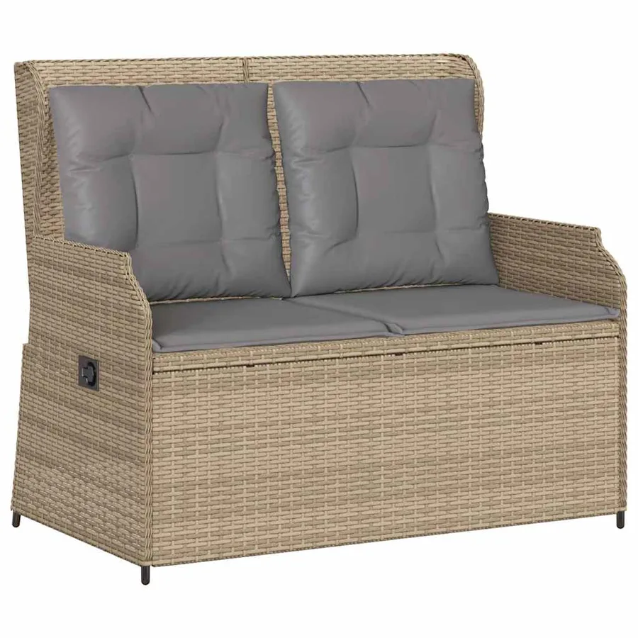 Banc inclinable de jardin avec coussins beige résine tressée - 2