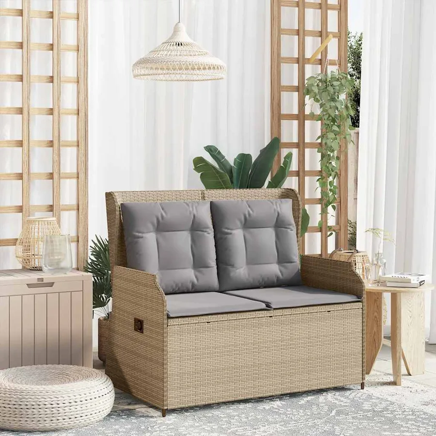Banc inclinable de jardin avec coussins beige résine tressée - 3