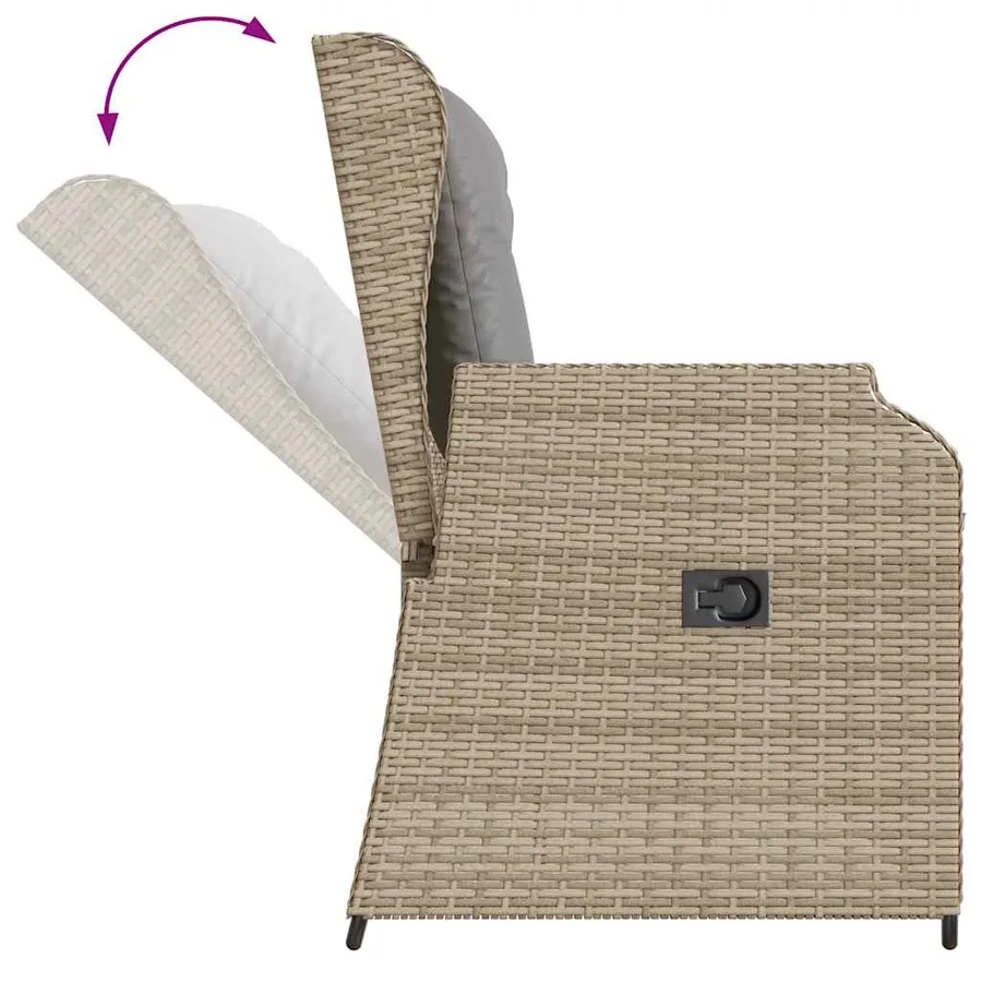 Banc inclinable de jardin avec coussins beige résine tressée - 7
