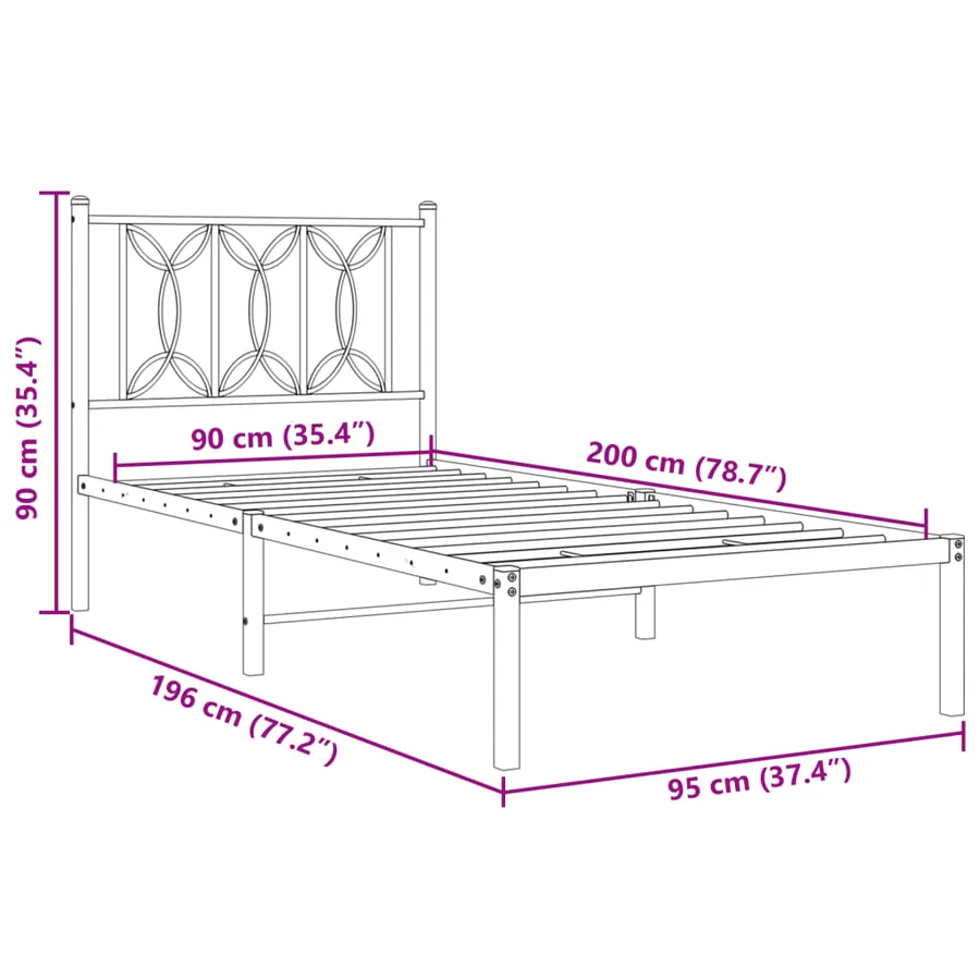 Cadre de lit métal sans matelas avec tête de lit noir 90x200 cm - 8