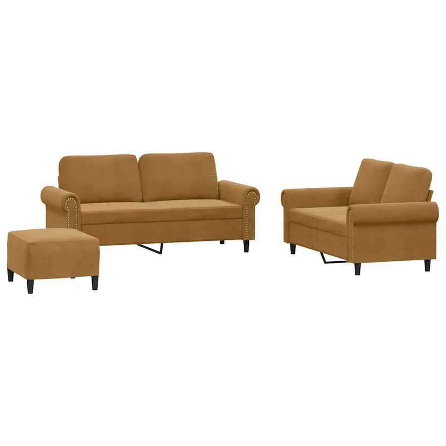 Ensemble de canapés 3 pcs avec coussins Marron Velours - 2