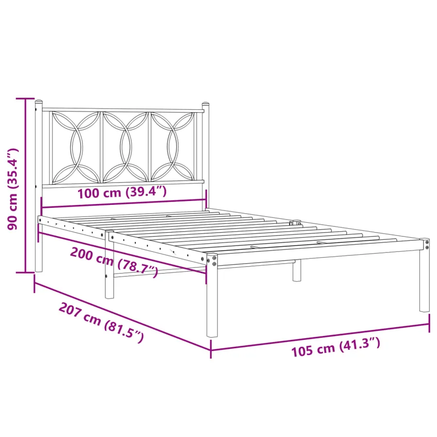 Cadre de lit métal sans matelas avec tête de lit noir 100x200cm - 8