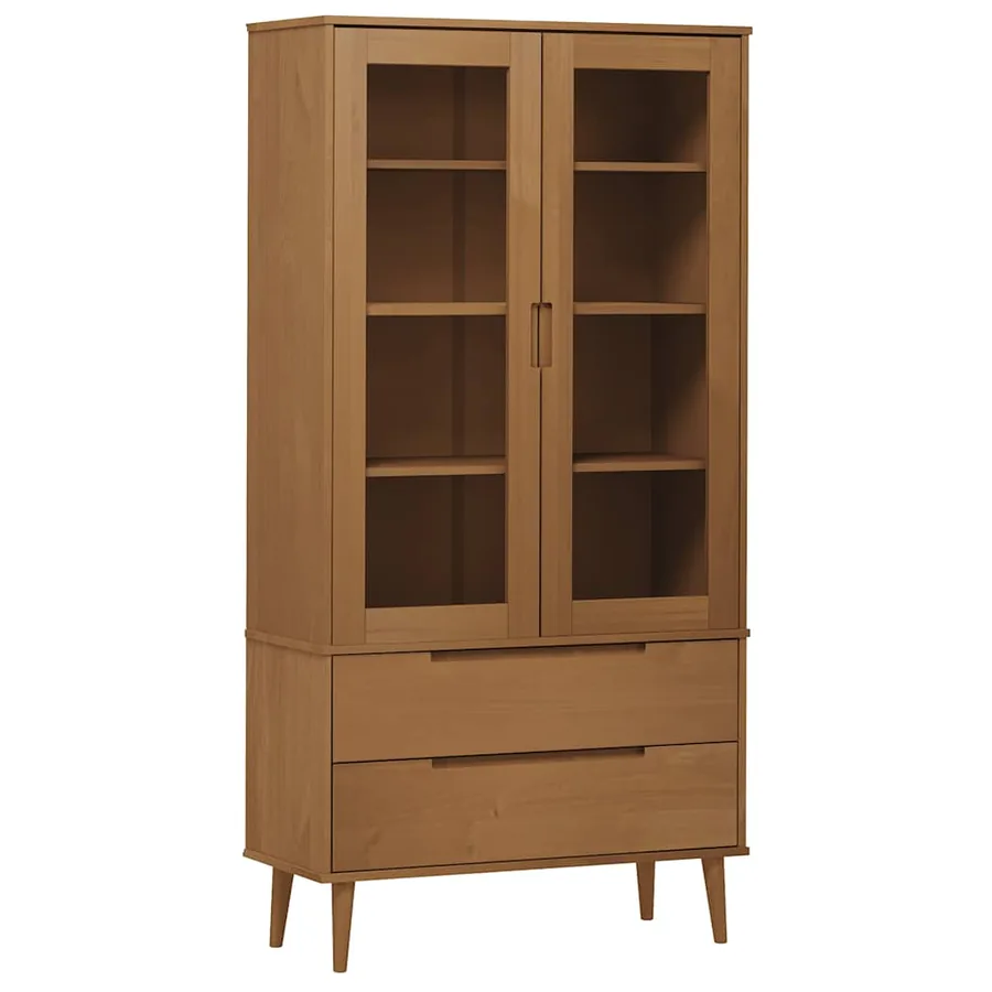 Armoire à vitrine MOLDE Marron 90x35x175 cm Bois de pin massif - 2