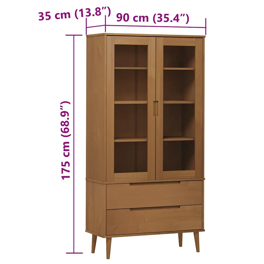 Armoire à vitrine MOLDE Marron 90x35x175 cm Bois de pin massif - 8