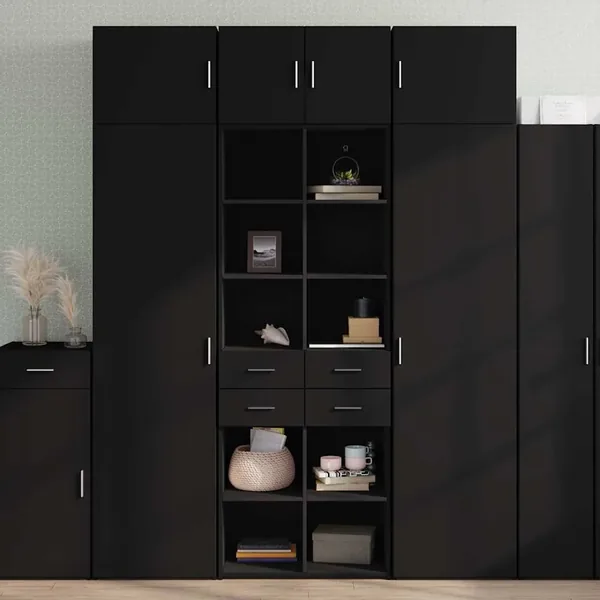 Buffet haut noir 70x42,5x185 cm bois d'ingénierie