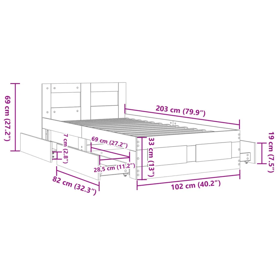 Cadre de lit et tête de lit sans matelas chêne fumé 100x200 cm - 11