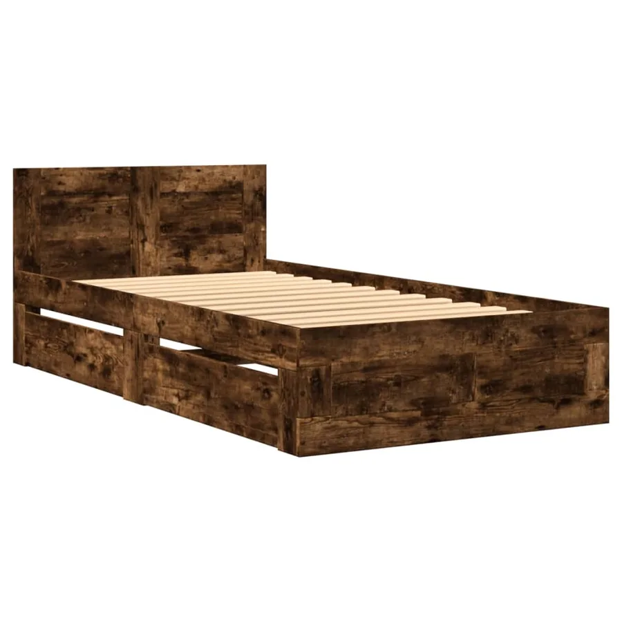 Cadre de lit et tête de lit sans matelas chêne fumé 100x200 cm - 3