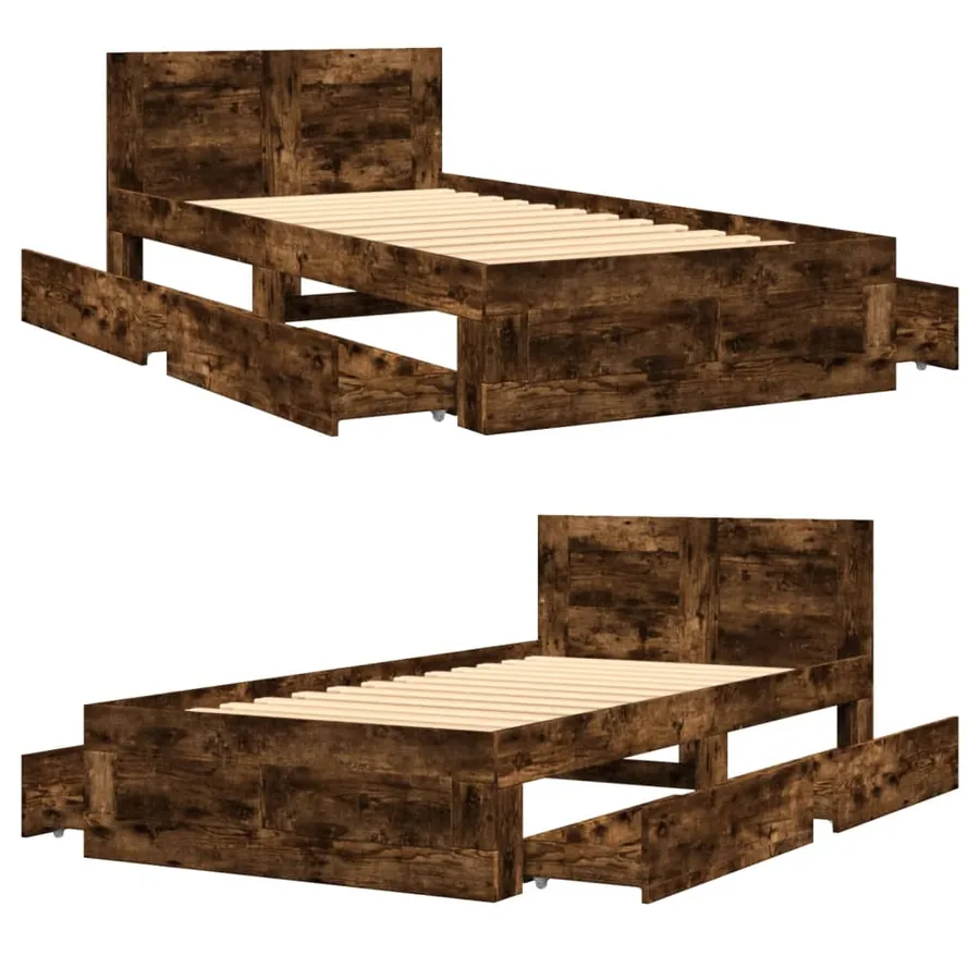Cadre de lit et tête de lit sans matelas chêne fumé 100x200 cm - 8