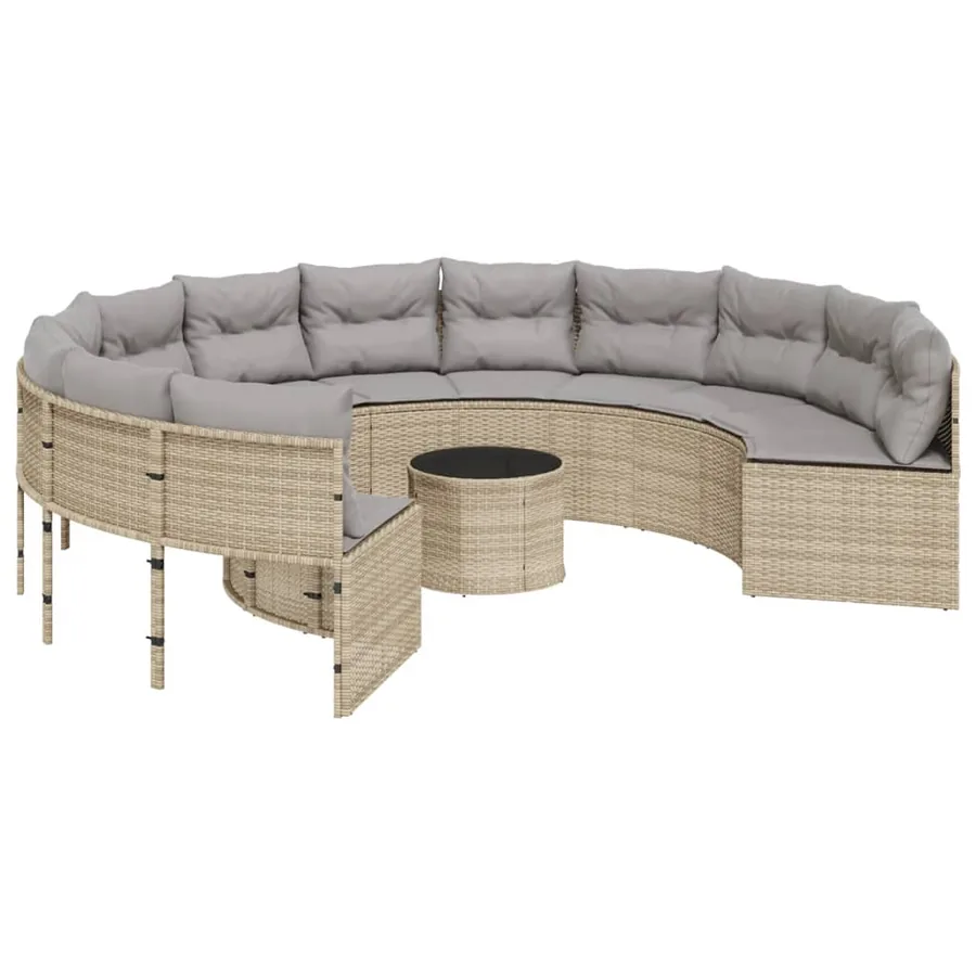 Canapé de jardin avec table coussins rond beige résine tressée - 2