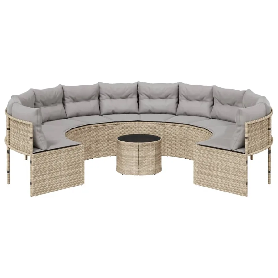 Canapé de jardin avec table coussins rond beige résine tressée - 4